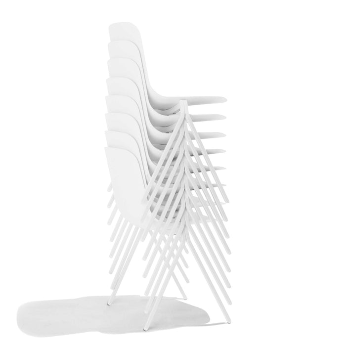 Stack of white modern chairs on white background (White)
