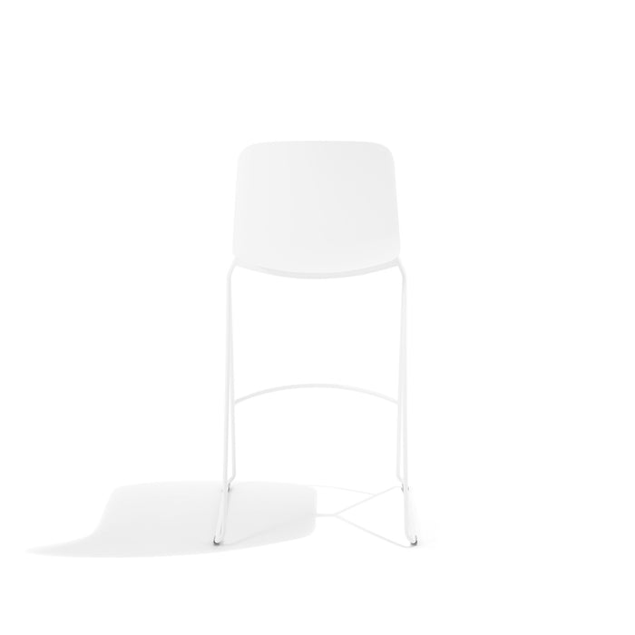 Modern white bar stool against a white background with shadow. (White)