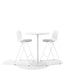 Modern white bar table with two matching chairs on a white background. (White)