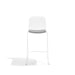 Modern white bar stool with metal legs and grey seat cushion on white background. (White)