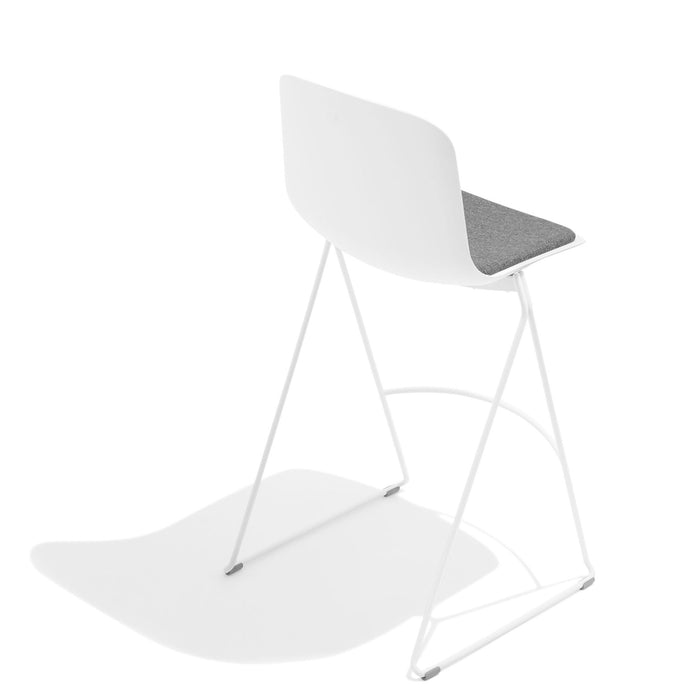 Modern white bar stool with grey seat pad on white background (White)