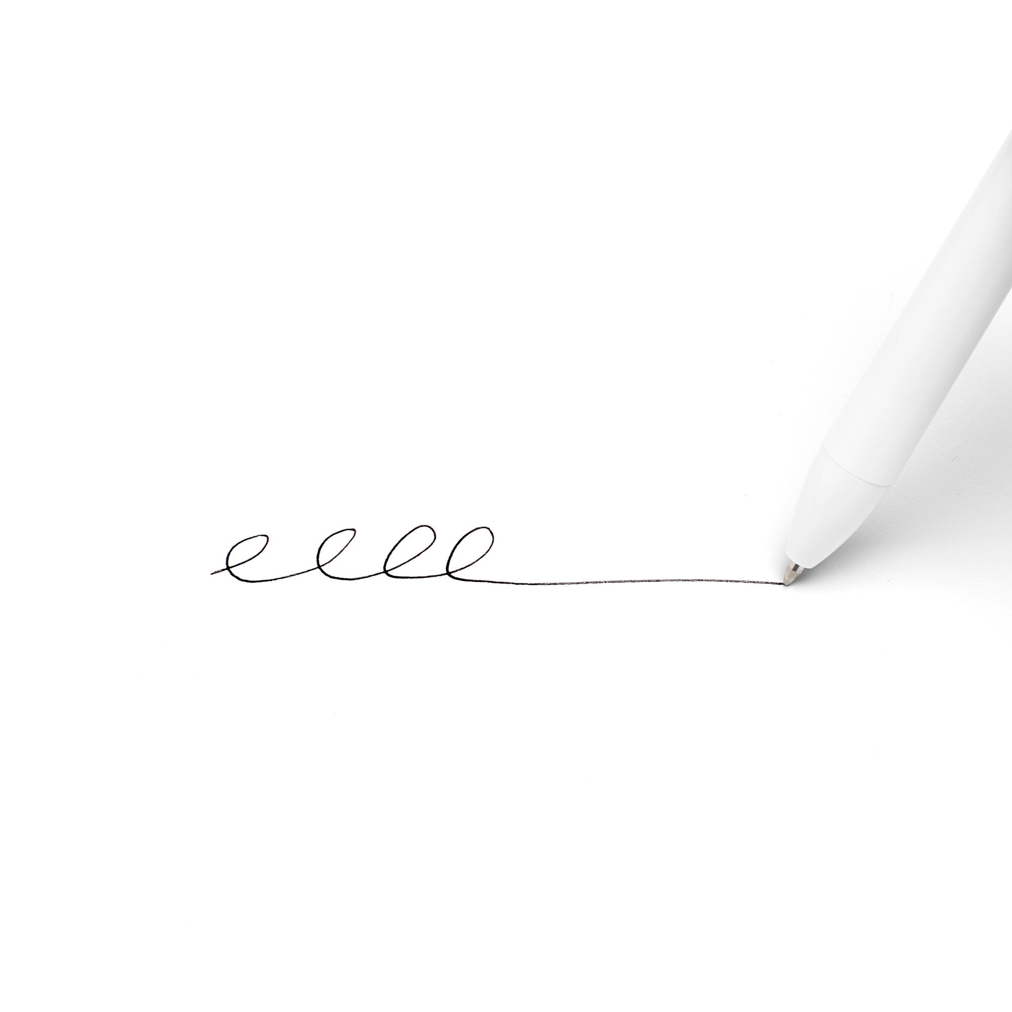 Four white pens standing upright on a white background. (White-Black)