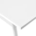 Close-up of a white minimalist square table corner against a white background. (White-72&quot; x 30&quot;)