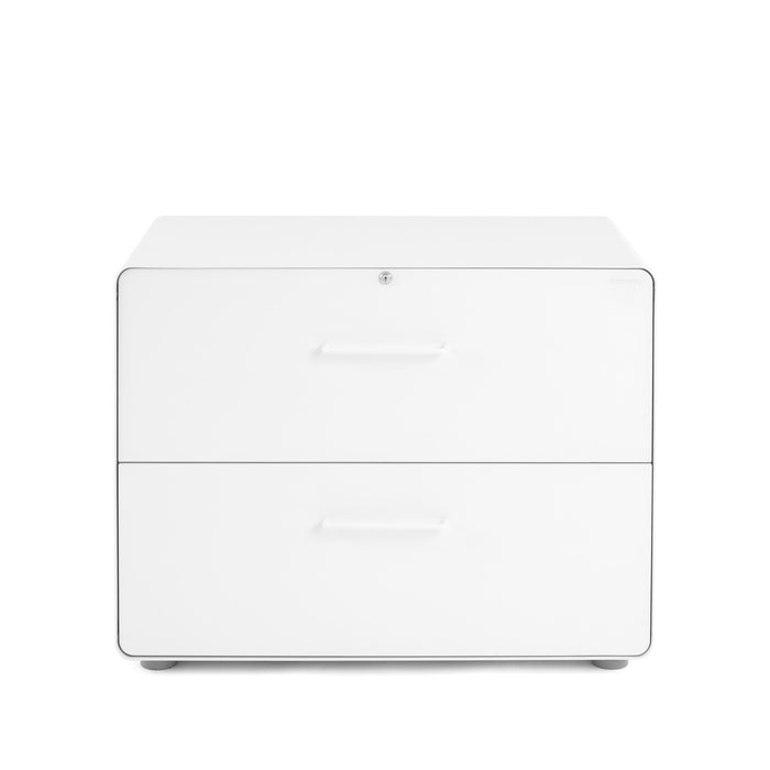 White modern two-drawer filing cabinet on a white background. (White)