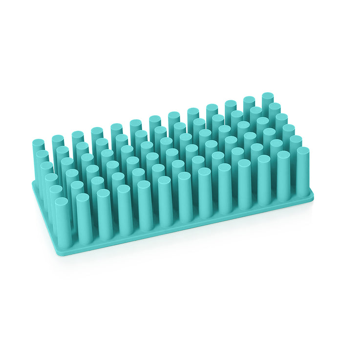 Teal silicone drying mat with tall, flexible bristles on a white background. (Aqua)