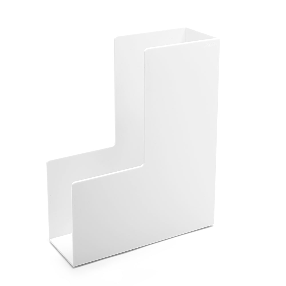 White desk organizer with documents and folders on a white background. (White)