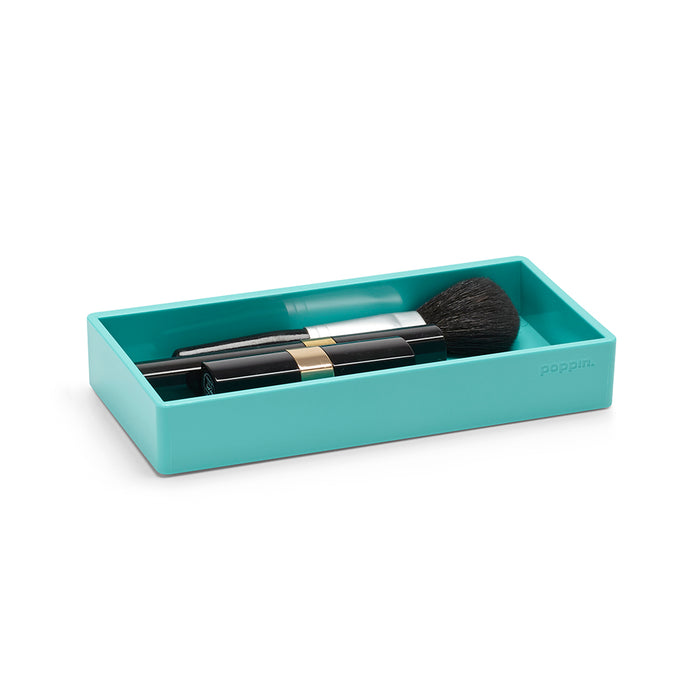 Aqua desk organizer tray with black and gold makeup brushes (Aqua)