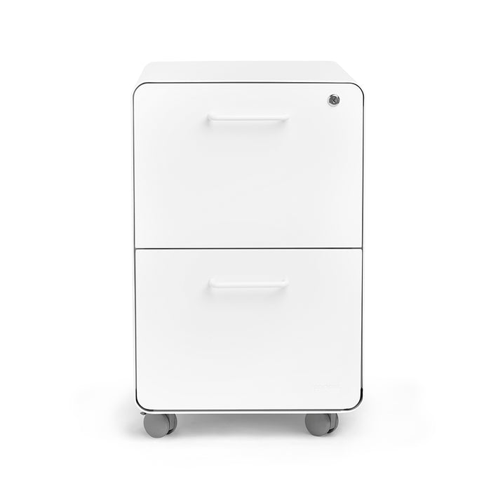 White two-drawer filing cabinet on wheels isolated on a white background (White-White)