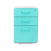 Turquoise blue modern three-drawer file cabinet on a white background. (Aqua-White)