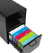 Black filing cabinet with colorful folders on a white background. (Black-Black)