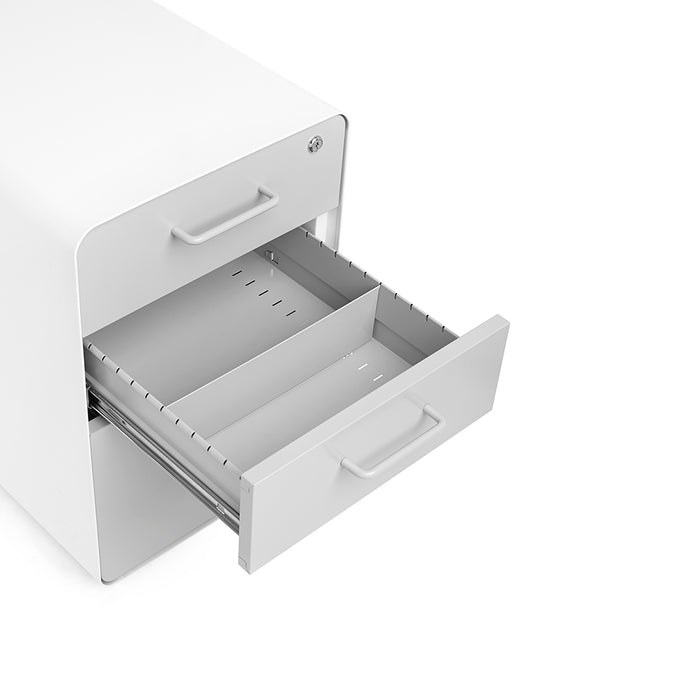 Open white file cabinet with drawers on white background (Light Gray-White)