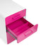 Open pink filing cabinet with empty drawer on white background (Pink-White)