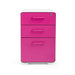 Bright pink modern three-drawer filing cabinet on a white background. (Pink-White)