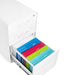 Open white filing cabinet with colorful folders on white background (White-White)
