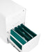 White filing cabinet with open drawer showing green folders on white background. (White-White)