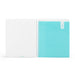 Spiral-bound notebook with white cover and aqua pocket lying flat on white (Aqua-1 Subject)