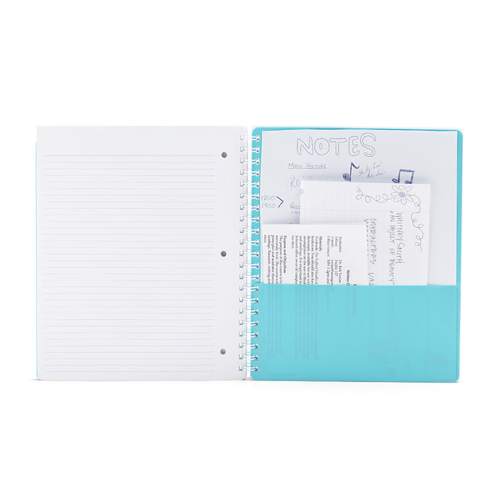 Open spiral notebook with notes and doodles on a white background. (Aqua-3 Subject)(Aqua-1 Subject)
