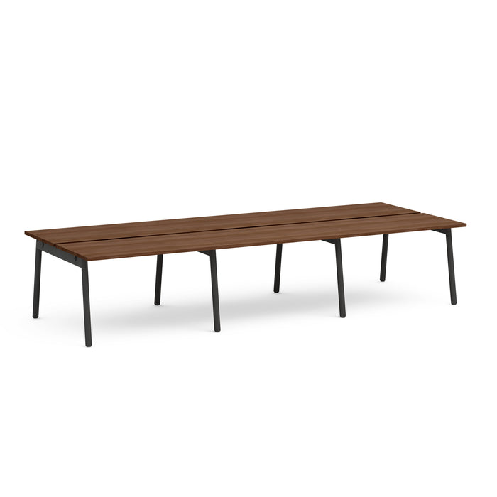 Long brown wooden table with metal legs isolated on white background. (Walnut-47&quot;)