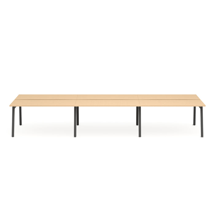 Modern beige modular office table with black legs on a white background. (Natural Oak-57&quot;)