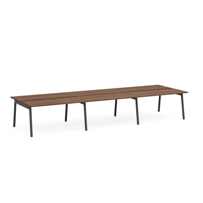 Modern long wooden table with black metal legs on a white background. (Walnut-57&quot;)