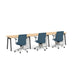 Modern office table with blue chairs on white background. (Natural Oak-47&quot;)