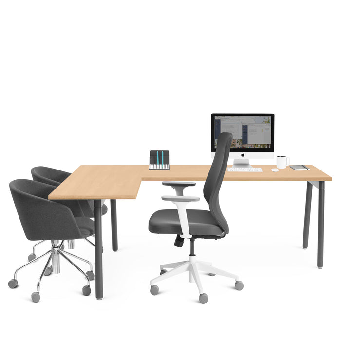 Modern office setup with computer monitor on desk and ergonomic chair (Natural Oak)