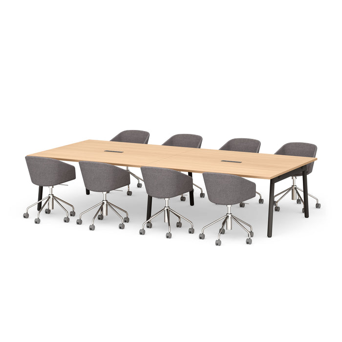 Modern conference table with gray office chairs on white background. (Natural Oak-132&quot;)