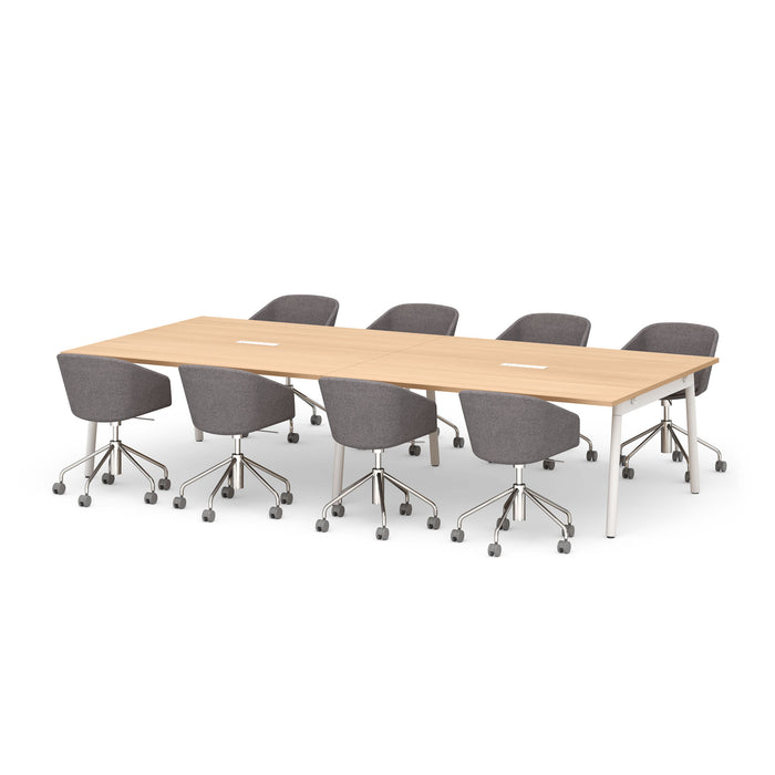 Modern conference table with chairs on wheels, office furniture isolated on white background. (Natural Oak-132&quot;)