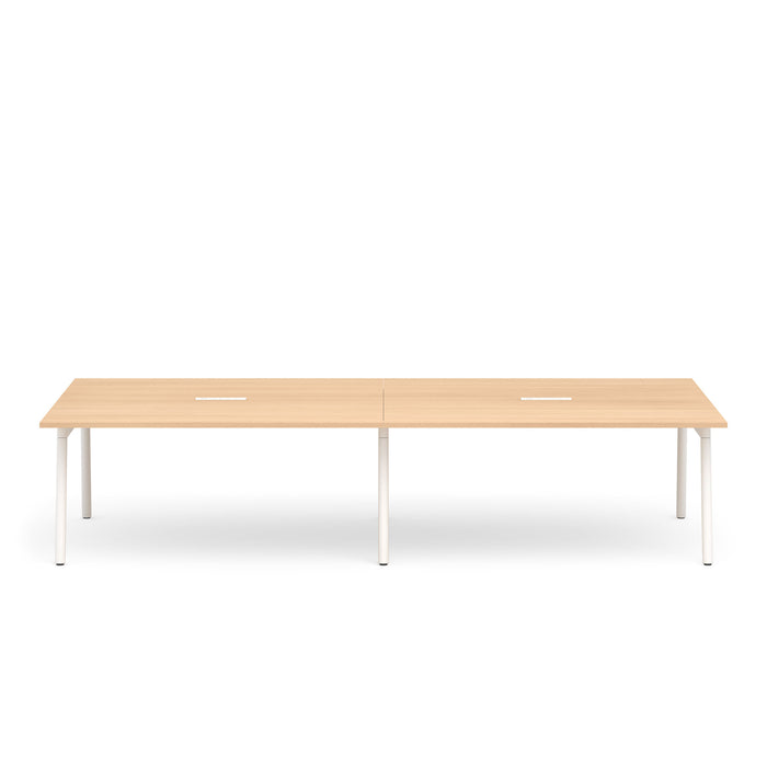 Modern minimalist office desk with white legs and light wood tabletop. (Natural Oak-132&quot;)