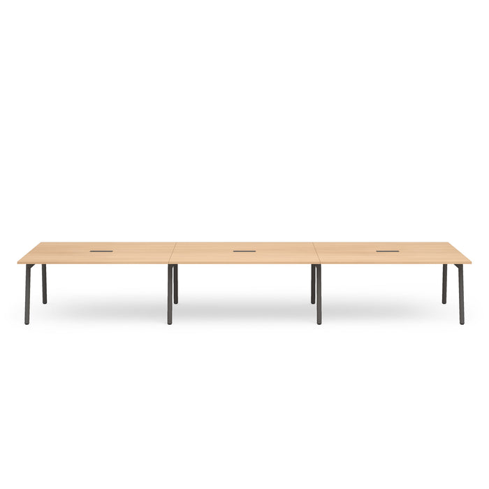 Modern minimalist wooden table with black legs on white background. (Natural Oak-198&quot;)