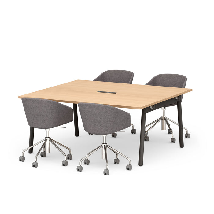 Modern office meeting table with gray chairs on a white background. (Natural Oak-66&quot;)