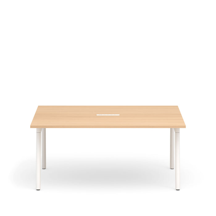 Modern minimalist wooden table with white legs on a white background. (Natural Oak-66&quot;)