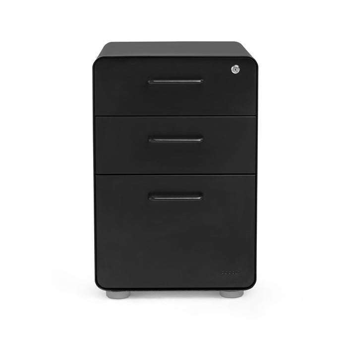 Black modern three-drawer filing cabinet isolated on white background. (Black-Black)