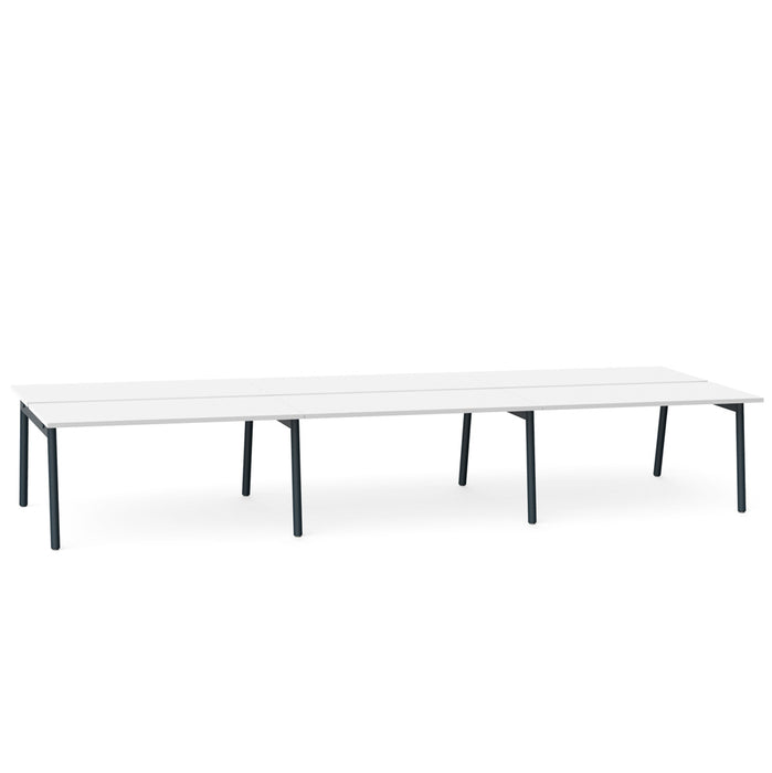 Modern white rectangular modular office table with black legs on white background. (White-57&quot;)