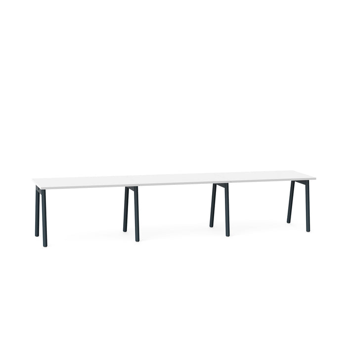 Modern white rectangular table with black legs on a white background. (White-47&quot;)