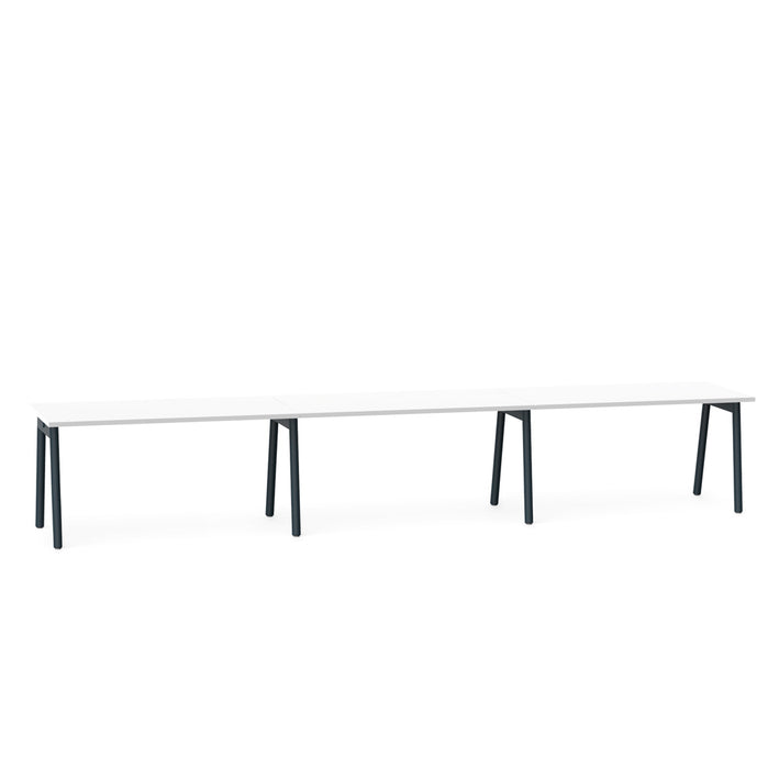 Modern long white table with black legs on a white background. (White-57&quot;)