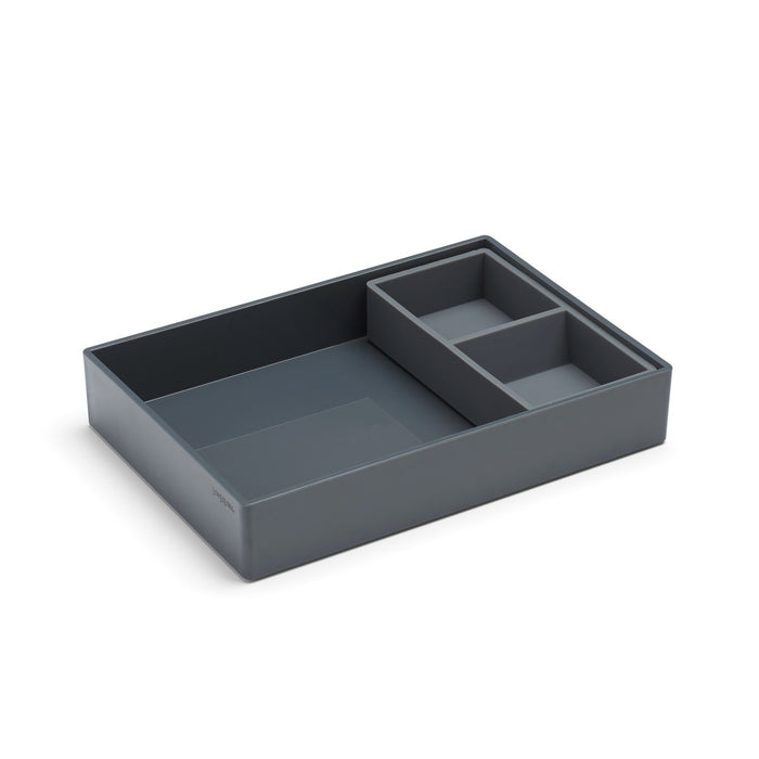 Modern gray desk organizer with multiple compartments on white background (Dark Gray)