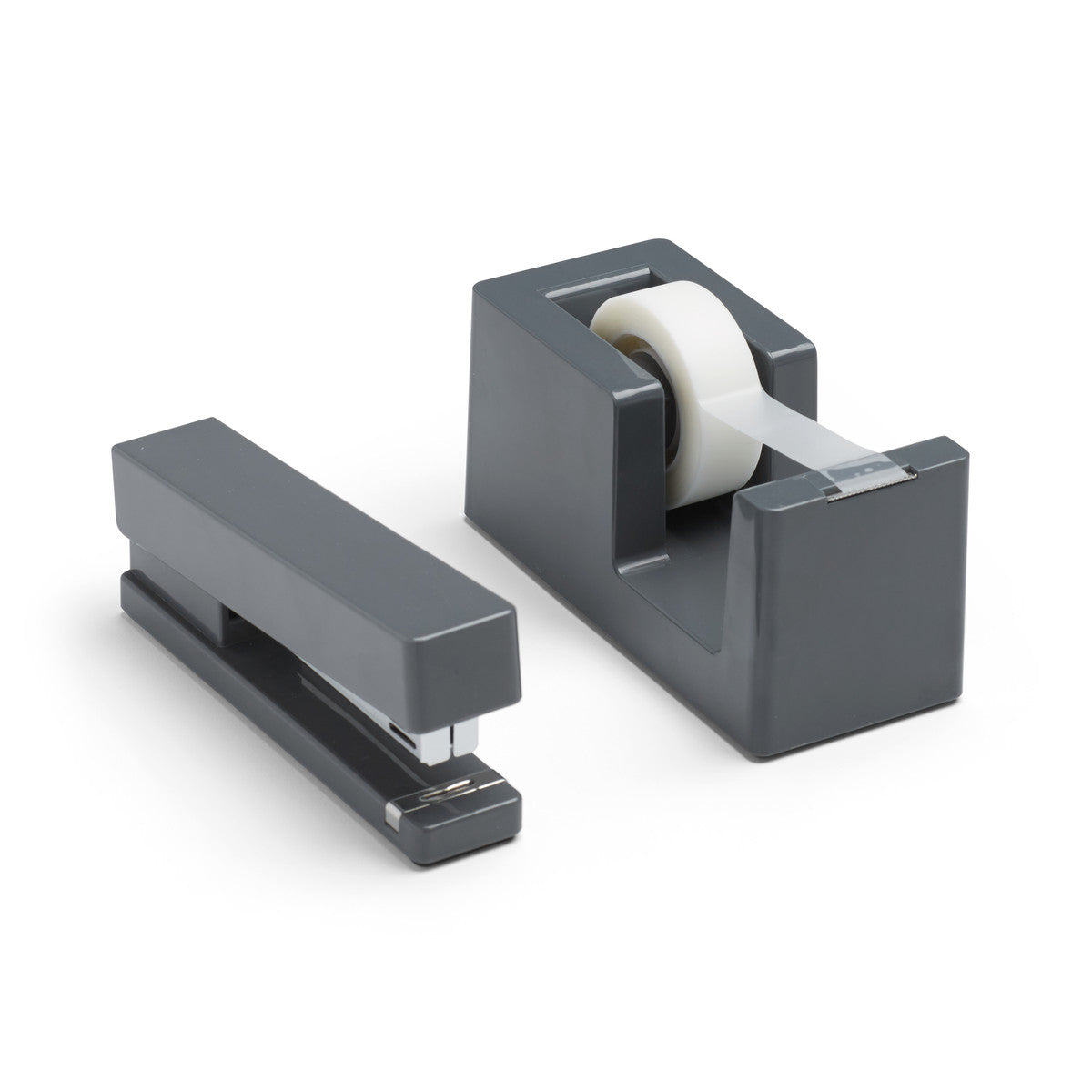 White stapler and tape dispenser on a white background (White)