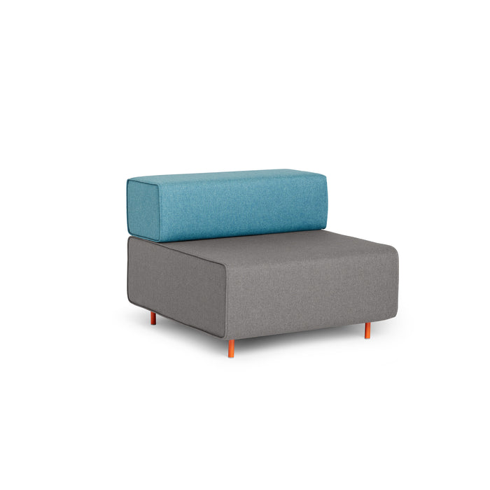Modern two-tone sectional sofa with blue and grey upholstery on white background. (Gray-Blue)