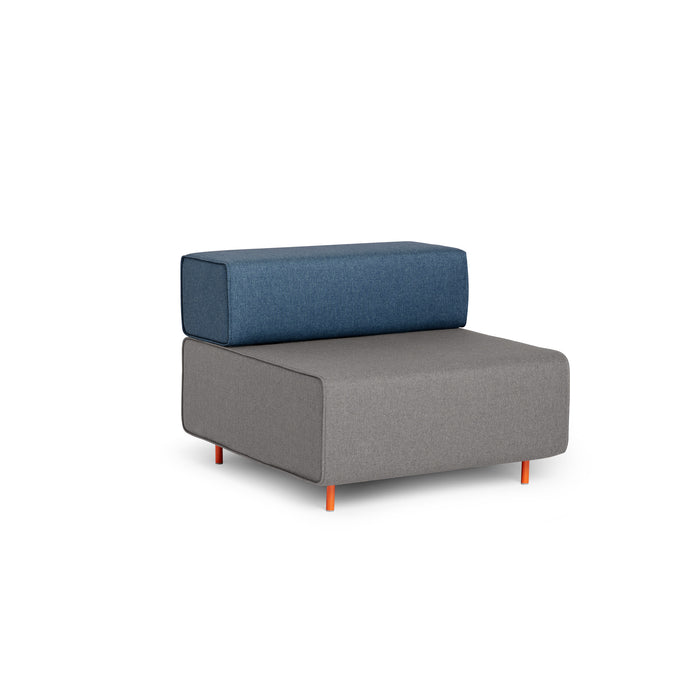 Modern two-tone chaise lounge with grey seat and blue cushion on white background. (Gray-Dark Blue)