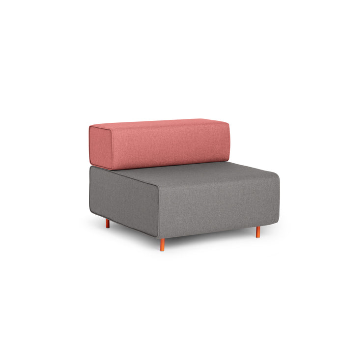 Modern two-tone gray and pink armless chair with orange legs on a white background. (Gray-Rose)