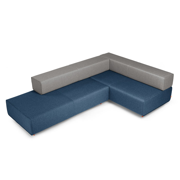 Modern L-shaped sectional sofa in contrasting grey and blue colors on a white background. (Dark Blue-Gray)