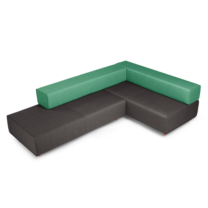 L-shaped modern sofa with green and gray sections on white background. (Dark Gray-Grass)