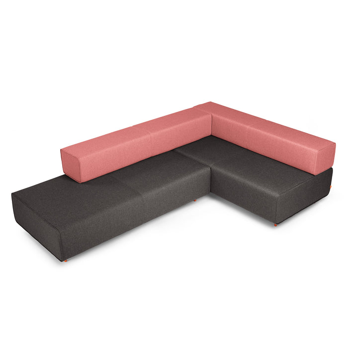 L-shaped modern sofa with pink and gray upholstery on white background. (Dark Gray-Rose)