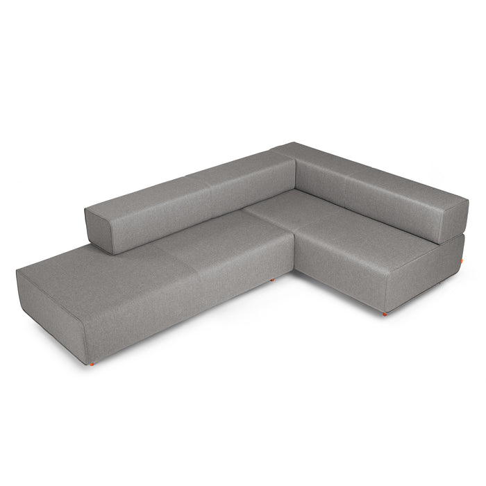 L-shaped modern grey fabric sectional sofa on a white background. (Gray-Gray)