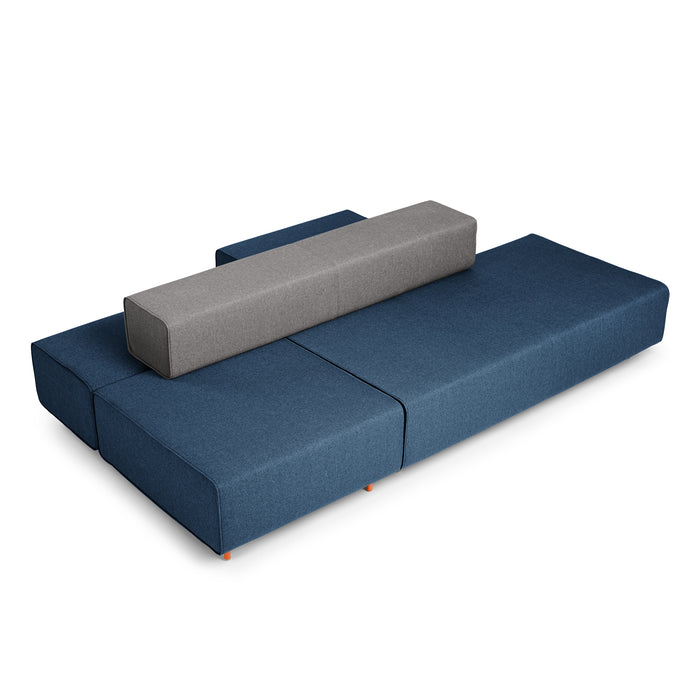 Modern blue fabric sofa with a gray cushion on a white background. (Dark Blue-Gray)