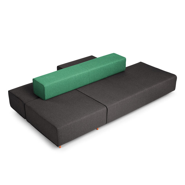 Modern gray modular sofa with green cylindrical cushion on white background (Dark Gray-Grass)