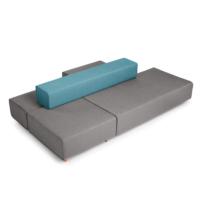 Modern two-tone sectional sofa with chaise and bolster pillow on white background. (Gray-Blue)