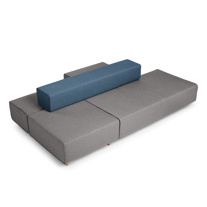 Modern gray modular sofa with a blue cushion on a white background. (Gray-Dark Blue)