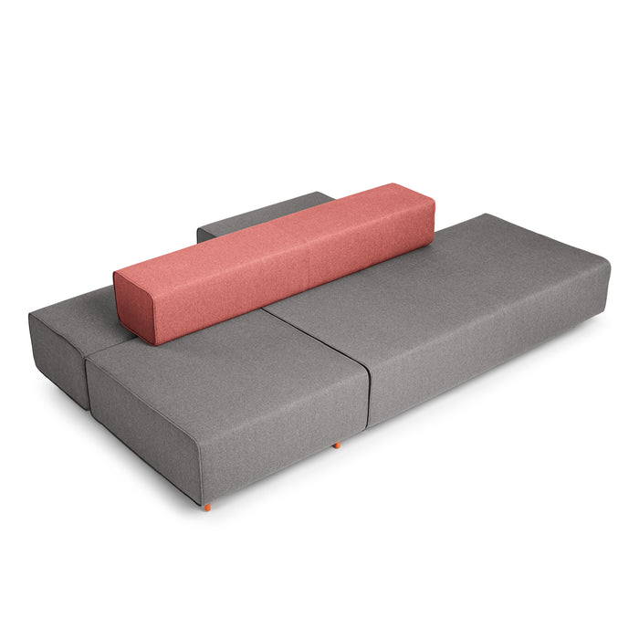 Modern grey sectional sofa with a red cushion on a white background. (Gray-Rose)